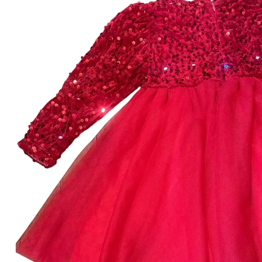 Marie Nicole Ruby Red Sequin Tulle Party Dress Girls Size S 2T Holiday